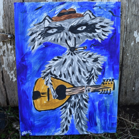 Hand Crafted Other - Folk Art Raccoon Painting
